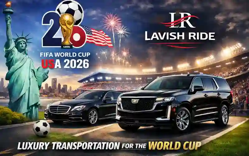 AI image of a luxury black cars infront of a stadium sumbolizing Atlanta Stadium – Mercedes-Benz Stadium